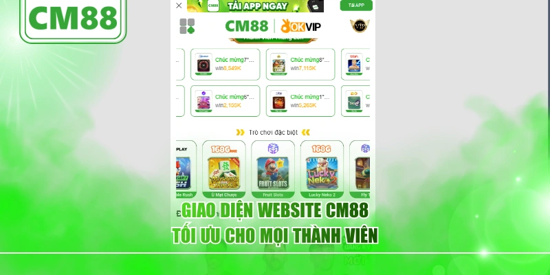 giao diện website cm88 tối ưu cho mọi thành viên
